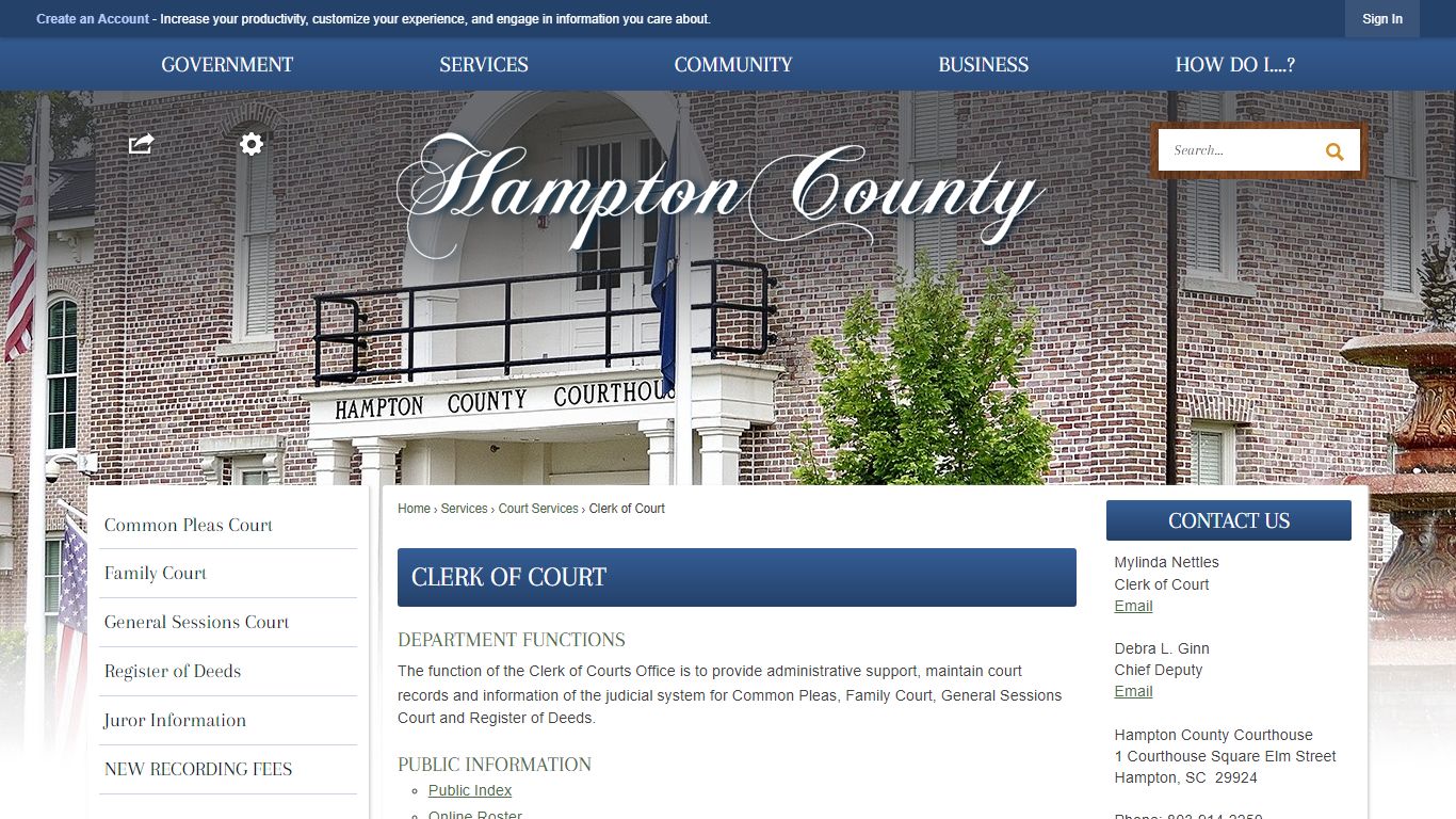 Clerk of Court | Hampton County, SC - Official Website
