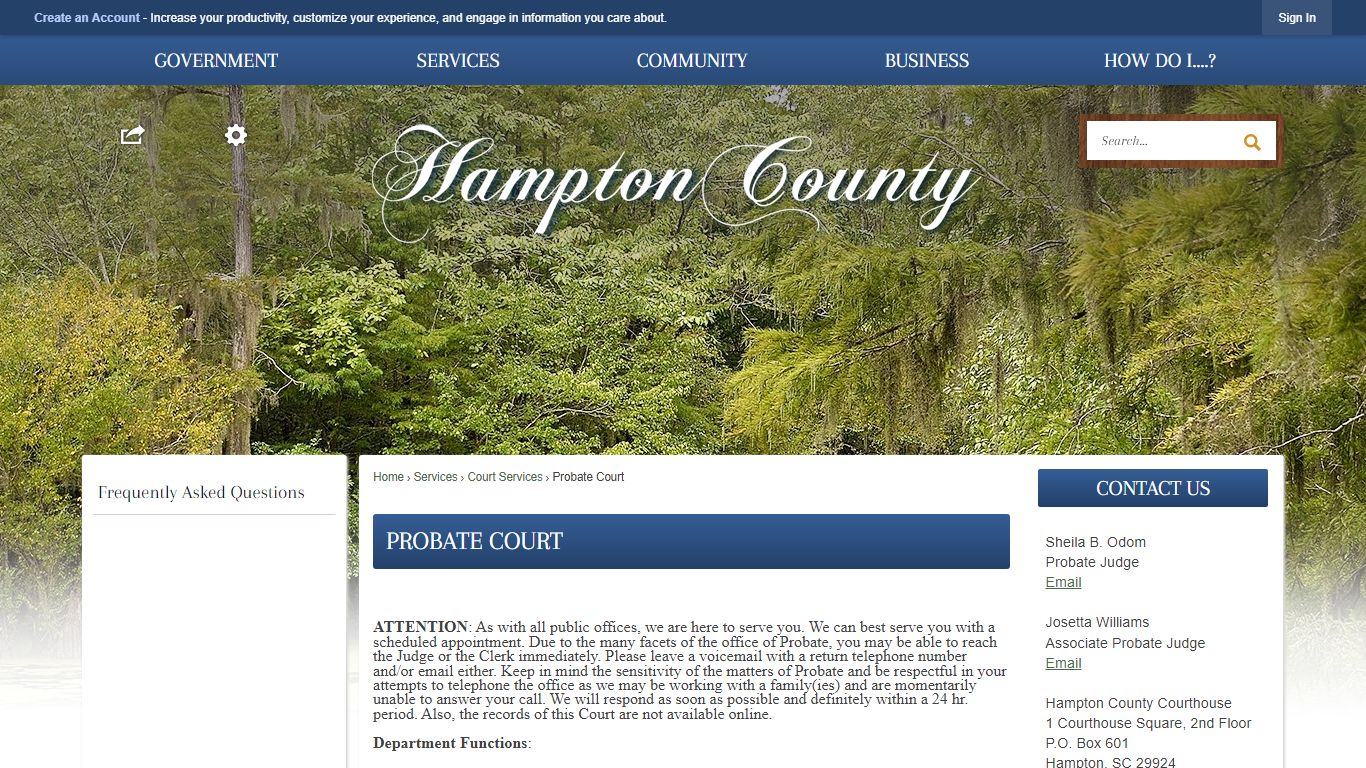 Probate Court | Hampton County, SC - Official Website