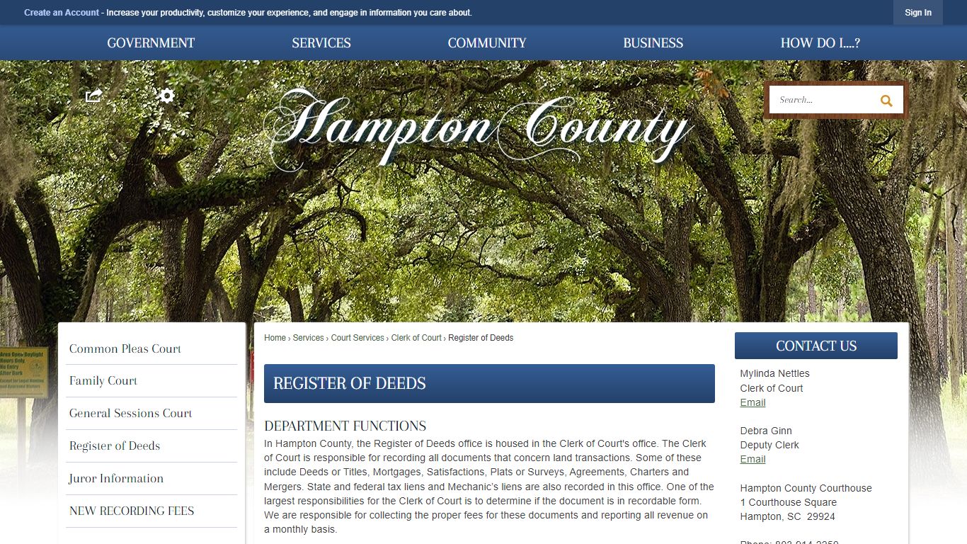 Register of Deeds | Hampton County, SC - Official Website
