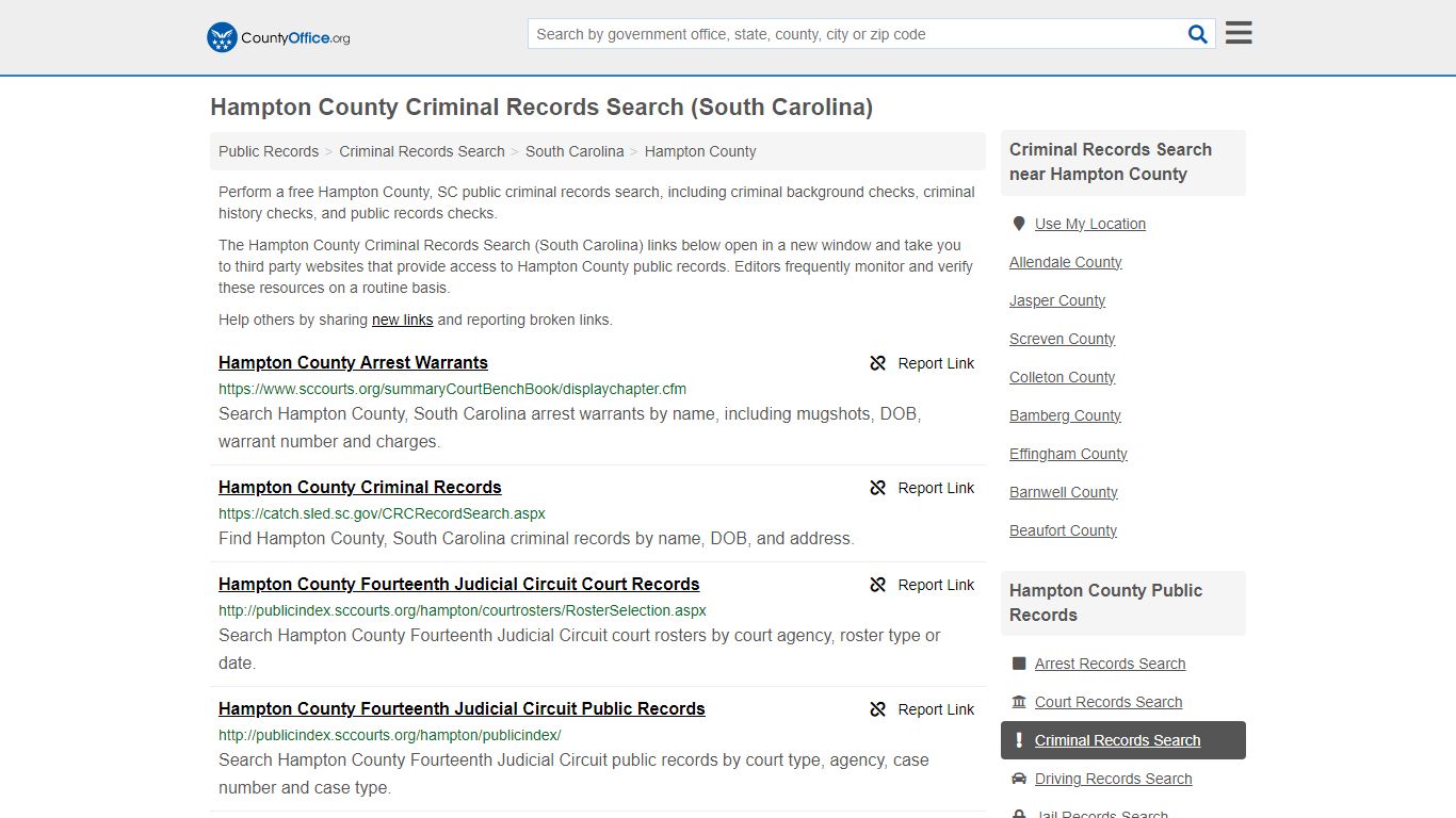 Hampton County Criminal Records Search (South Carolina) - County Office